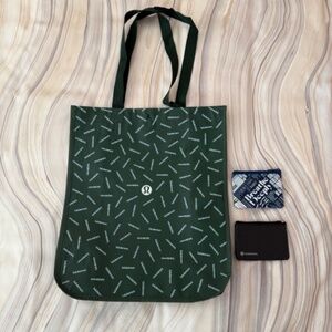 NEW! Lululemon Reusable Large Shopping Tote Bag Dark Green + 2 Logo Zip Pouches